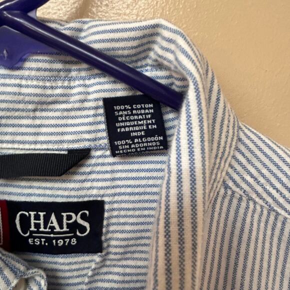 Chaps Blue & White Striped Long Sleeve Button-Up Shirt Medium - Picture 7 of 9